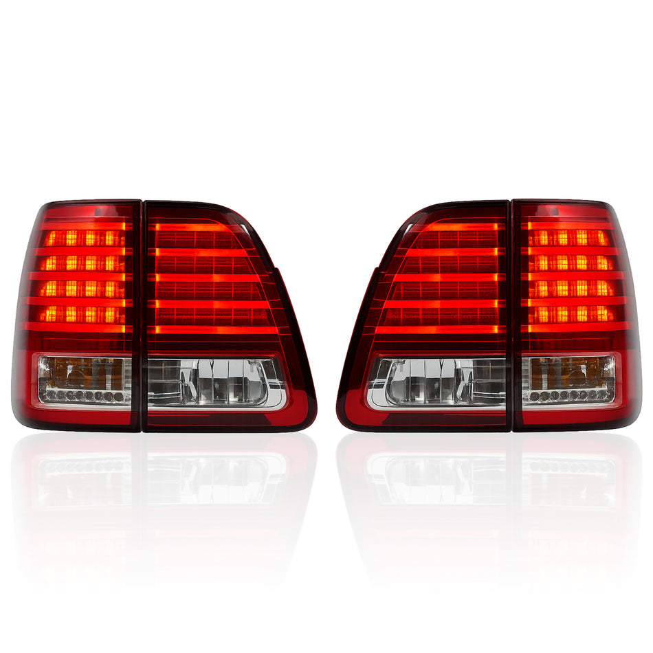 Toyota 100/105 Series Landcruiser (1998-2007) - Red & Clear LED Tail Lights (Pair)