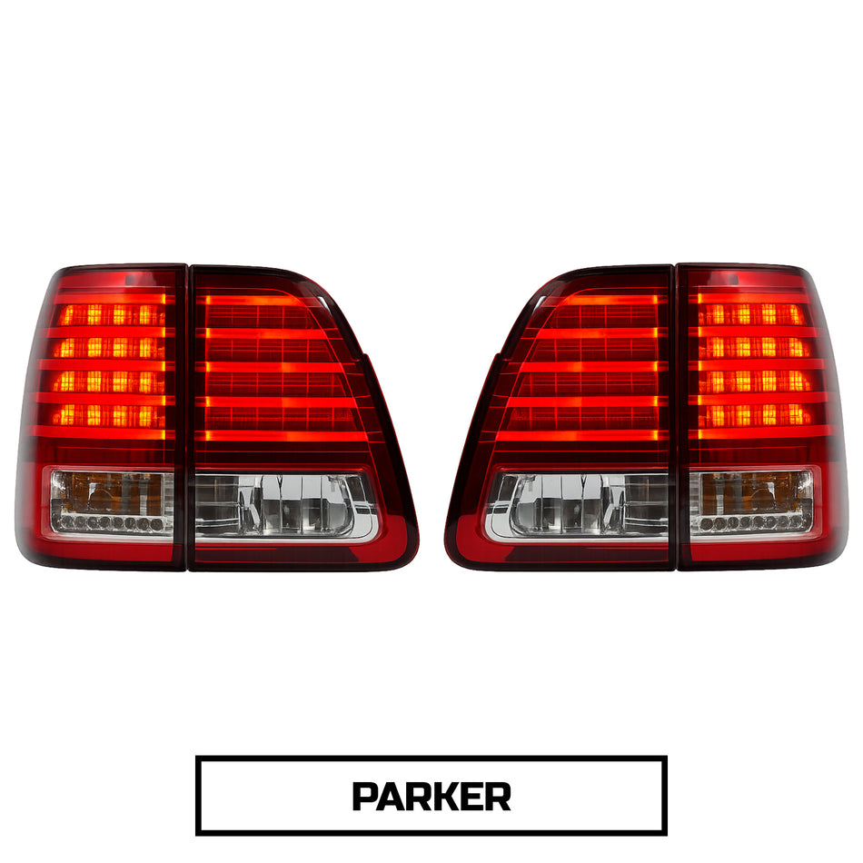 Toyota 100/105 Series Landcruiser (1998-2007) - Red & Clear LED Tail Lights (Pair)