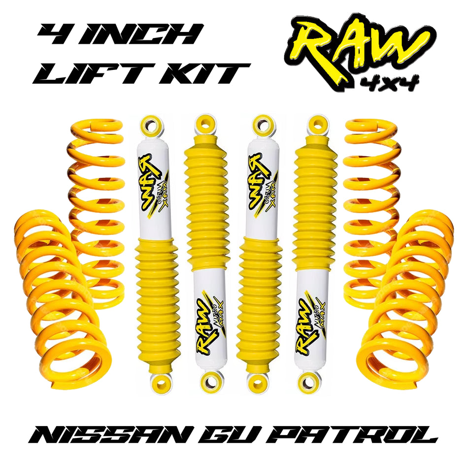 RAW 4x4 100mm (4 Inch) Lift Kit - Nissan GU Y61 Patrol COIL CAB UTE (1999-2015)